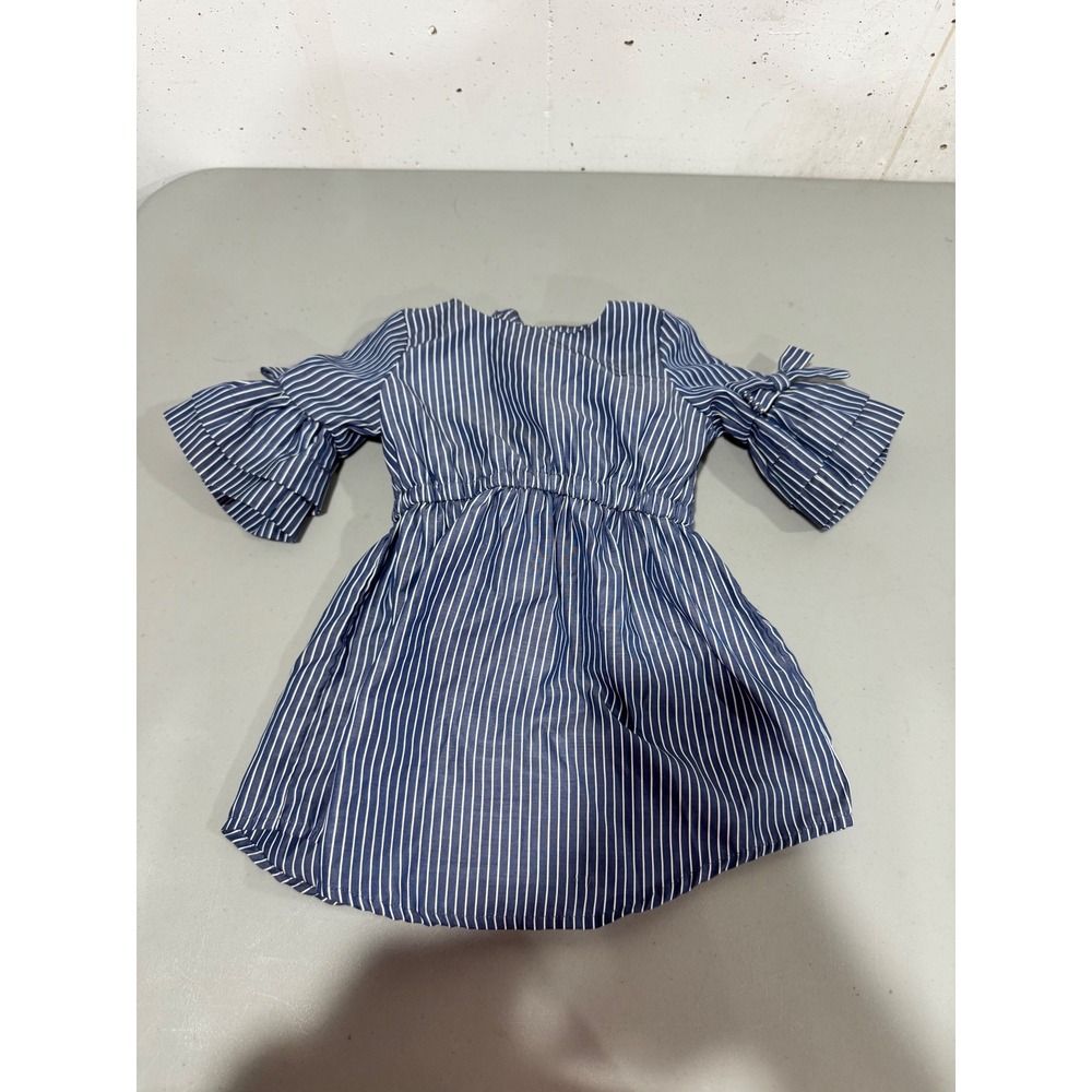 Habitual Kids Girls Blue White Striped Bell Sleeve Bow Dress 24M